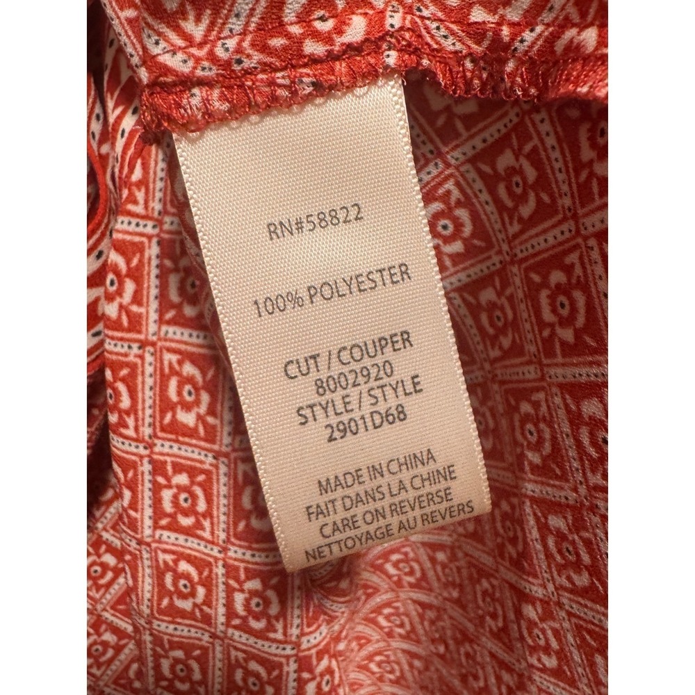 Max Studio Red Geometric Floral Midi Dress Short Puff‎ Sleeve Peter Pan Collar - Picture 5 of 9